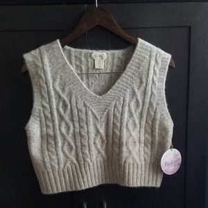 NWT Beige Oatmeal V-neck Cropped Knit Vest.